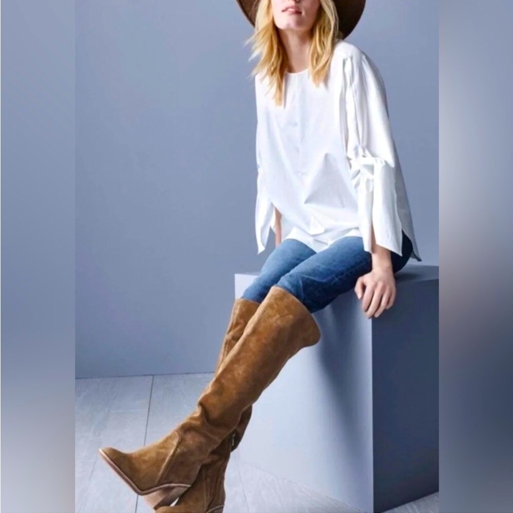 Vince Camuto 'Melaya' Over the Knee Boot Camel Brown Suede Heeled Boots Size 5.5